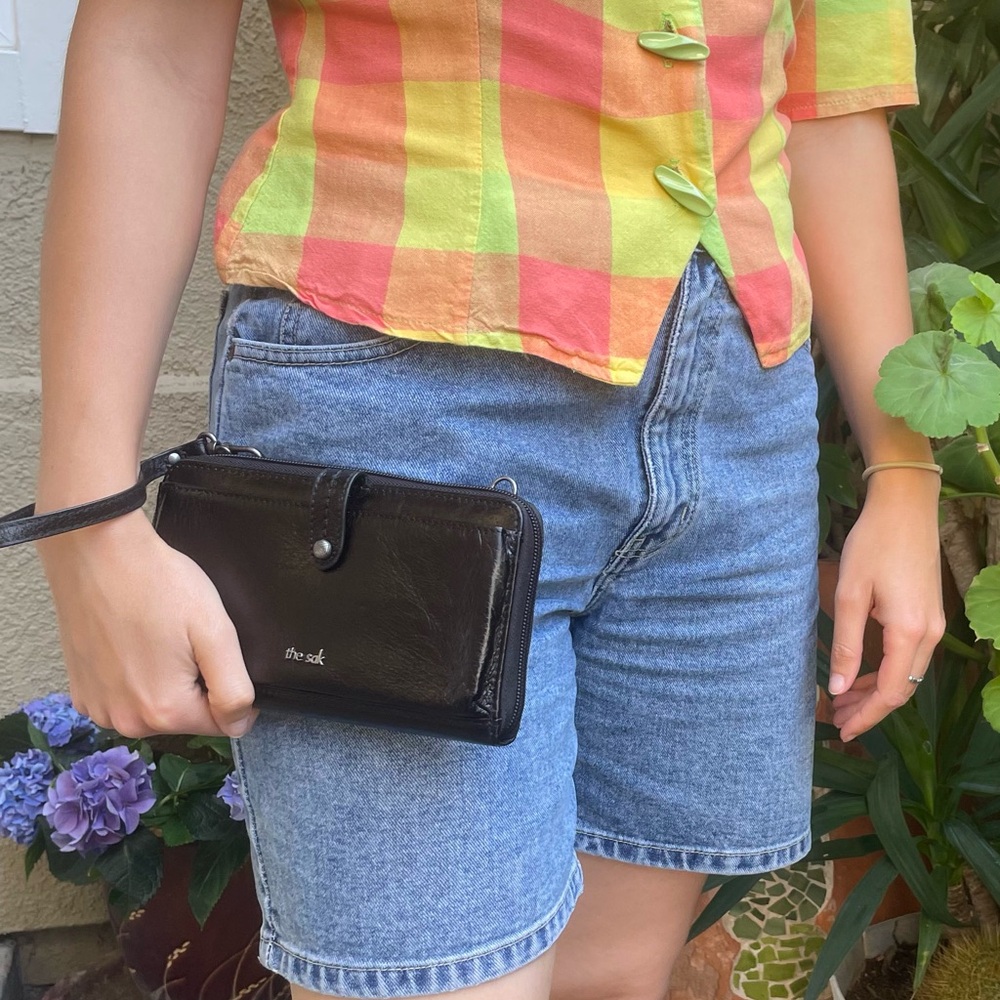 The Sak Black Leather Wristlet/Crossbody Bag/Wallet